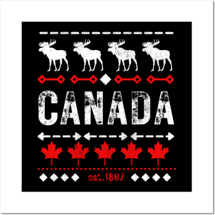 Canada Canadian Pattern Deer And Maple Leaf Posters and Art